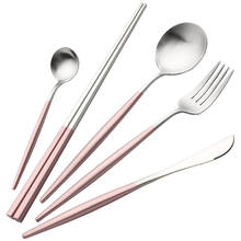 Rosa prata conjunto de utensílios de mesa aço inoxidável ocidental bife faca garfo colher de café colher de chá pauzinhos cozinha conjunto talheres ouro conjunto 2024 - compre barato