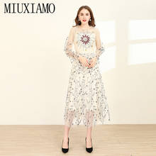 MIUXIMAO High Quailty 2020 Sping Dress Flower Embroidery Luxurious Full Sleeve Elegant Pink Long Dress Women vestidos 2024 - buy cheap