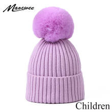 Winter Pom Pom Beanie Hat For Children Outdoor Knitted Warm Ski Cap Kids Solid Color Crochet Slouch Hat Bonnet For Girls And Boy 2024 - buy cheap