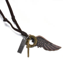 Joyería creativa de águila para hombres y mujeres, collar de ala larga de Ángel cruzado Vintage, dijes de cuero, te quiero a la moda 2024 - compra barato