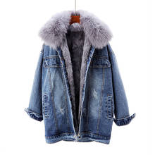 Winter Thick Warm Denim Jacket Women Fox Fur Collar Rabbit Fur Liner Jeans Jacket Casual Loose 6 Color Short Outwerear Female 2024 - buy cheap