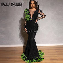 Feathers Mermaid Formal Prom Dress Evening Dresses 2019 Robe De Soiree V Neck Couture Dubai Prom Party Gowns For Saudi Arabic 2024 - buy cheap
