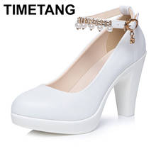 TIMETANGNew 2019Plus Size 35-43 Women's High Heels Shoes Rhinestone Pearl Ankle Buckle Platform Pumps Prom Woman shoes with Heel 2024 - buy cheap