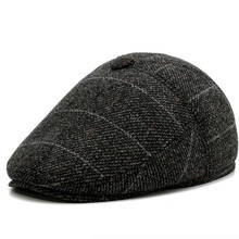 New Autumn Winter Nylon Plaid Newsboy Caps for Men Top Quality Flat Top Ivy Wool Blend French Beret Hats 2024 - buy cheap