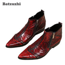 Batzuzhi Italian Style Boots Men Fashion Red Dress Leather Boots Zip Pointed Toe Red Leather Ankle Boots for Man Party/Wedding 2024 - buy cheap