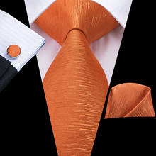 Hi-tie gravata laranja masculina 8.5cm 100%, de seda, lenços e abotoaduras, conjunto dourado, luxo, flor, festa, casamento, gravata clássica 2024 - compre barato