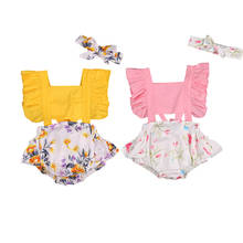 FOCUSNORM 0-24M Newly Lovely Infant Baby Girls Rompers Headband 2pcs Flowers Print Ruffles Sleeve Jumpsuits 2024 - buy cheap