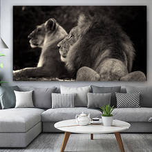 Pintura de tela para sala de estar, leão preto, animais selvagens, posteres e impressões, imagem de arte de parede, decoração de casa 2024 - compre barato