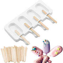 4Cell Silicone Ice Cream Mold With Wooden Pop Popsicle Stick For Home Kitchen DIY Ice Pastry Maker Frozen Fruit Juice Mould Tray 2024 - buy cheap