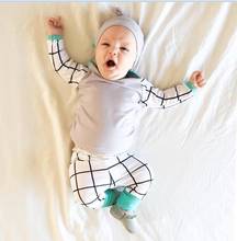 2021 New Fashion Infant Clothing Long sleeve Patchwork Fashion Tops+Lattice Pants+Hat 3pcs Newborn Toddler Baby Boy Girl Clothes 2024 - buy cheap
