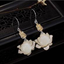 Snew prata novo original incrustado natural hetian jade lotus temperamento nicho design de luz luxo senior brincos femininos 2024 - compre barato