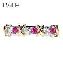 BAIHE Solid 14K белый + желтое золото 0.12ct Сертифицированный безупречный круглый 100% натуральный рубин женские модные ювелирные изделия Подарочное кольцо 2024 - купить недорого