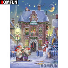 HOMFUN-pintura de diamante "Casa de Navidad", punto de cruz, foto personalizada, bordado de diamantes cuadrados y redondos, decoración del hogar A27792 2024 - compra barato