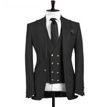 2020 Black Slim Fit Peaked Lapel Business Mens Suit Best Man Groom Wedding Suits for Men 3 Pieces Prom Tuxedo(Jacket+Vest+Pants) 2024 - buy cheap