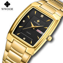 WWOOR-Reloj de pulsera de cuarzo para hombre, cronógrafo cuadrado de lujo, de acero inoxidable, resistente al agua, con fecha semanal, color dorado y negro, nuevo, 2021 2024 - compra barato