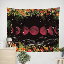 Tapiz de pared con Luna psicodélica, flor estrellada, arte para colgar en la pared, decoración del hogar, paisaje, fase personalizada, Fondo de flores, nuevo 2024 - compra barato