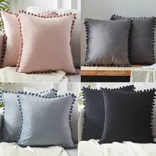 1ps Soft Velvet Cushion Cover with Pompom Pillow Cover Bedroom Sofa Decoration Pillow Cases Home Decor Christmas Gifts 2024 - buy cheap