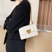 Bolsa de ombro feminina quadrada pequena com coração, design simples, com corrente, em pu 2024 - compre barato