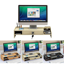 Soporte de madera multifunción para Monitor de ordenador, soporte de almacenamiento para teclado, elevador de pantalla de ordenador, para el hogar 2024 - compra barato
