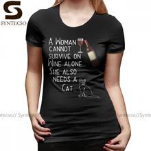 Camiseta engraçada vinho gato e vinho, camiseta design engraçado tendência xl feminina, manga curta 100 algodão, camiseta feminina 2024 - compre barato