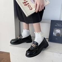 Oxford Shoes for Women Shoes Woman Metal Chain New Slip on Square Platform Shoes Round Toe Loafers Solid Leather Casual Shoes 2024 - buy cheap