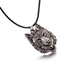 Colar com pingente de cabeça de lobo, colar masculino vintage de metal banhado a prata, joias tipo viking de lobo, acessórios de joias 2024 - compre barato