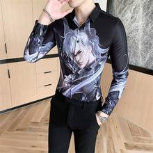 Camisa masculina de manga longa com estampa de desenho, camisa casual da moda para outono e inverno 2020, blusa slim fit streetwear 2024 - compre barato
