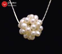 Qingmos handwork colar com pingente de esfera, 18mm, pérola branca, feminino, 4-5mm, colar de pérola branca, 17 polegadas 2024 - compre barato