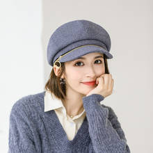 2021 New Autumn Winter Elegant Women Octagonal Hat For Female Fashion All-match Wool Berets Cap Retro Zipper Painter Hats 2024 - buy cheap