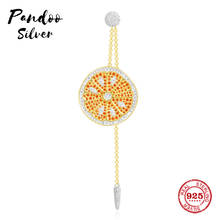 Женские серебряные серьги-шармы Pandoo, оригинальная копия 1:1, с цепочкой-каплей оранжевого цвета, ювелирное украшение, подарок для женщин 2024 - купить недорого