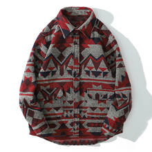 Рубашка мужская с длинными рукавами, теплая уличная одежда в стиле ретро с рисунком ромбиками, Плотная хлопковая трикотажная рубашка в стиле Харадзюку, на кнопках, осень 2024 - купить недорого