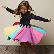 Vestido de fiesta de algodón para niña, traje de princesa de manga larga con diseño de arcoíris, con bloque de Color, para primavera y otoño, de 2 a 6 años, 2020 2024 - compra barato