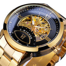 Vencedor transparente relógio masculino esqueleto automático relógios mecânicos ouro cinta de aço inoxidável homem relógios de pulso marca superior luxo 2024 - compre barato