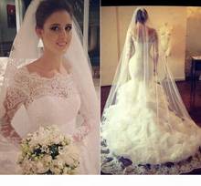 Vestidos de casamento do vintage com renda pura volta sereia jóia manga longa marfim branco vestidos de noiva vestido para casamento árabe 2024 - compre barato