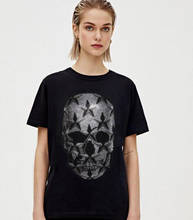 Camiseta de calaveras perforadas para mujer, ropa de calle de manga corta con diamantes de imitación, Tops 2024 - compra barato