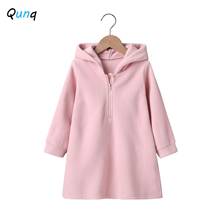 Qunq Girls Sweatshirt Dress 2021 New Long Sleeve Pink Thick Warm Kids Clothes for Girls Hooded Fleece Children Pullovers Shirts 2024 - buy cheap