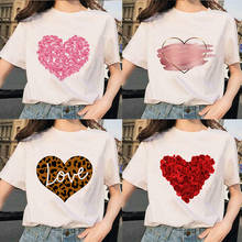 Heart Flower Print Ladies T Shirt Top Ladies Casual Basis O-neck White Shirt Short Sleeve Lady T-shirt Love Graphic Tee Camiseta 2024 - buy cheap
