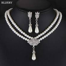 BLIJERY Elegant Simulated-pearl Bridal Jewelry Sets Rhinestone Pearl Drop Necklace Earrings Wedding Jewelry Sets for Women Gifts 2024 - buy cheap