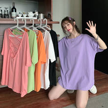 Camiseta solta de manga curta para mulheres, nova camiseta solta com costas abertas, moda verão 2021, tops rosa 2024 - compre barato