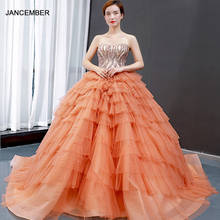 J66934 jancember laranja vestidos formais bolo de noite 2021 sem alças sem mangas rendas até voltar vestido de baile 2024 - compre barato