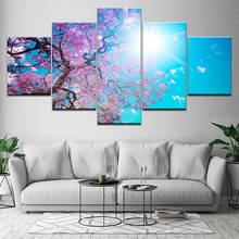 5 pçs nórdico belo brilho cerejeiras flores pintura a óleo imagem da parede lona impressão da arte decoração casa modular 2024 - compre barato