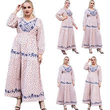 Mais tamanho muçulmano feminino vestido longo abaya árabe islâmico vestuário turco oriente médio polka dot bordado com decote em v dubai kaftan robe 2024 - compre barato