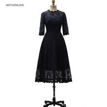 Half Sleeves Plus Size Mother Of the Bride Dresses Navy Blue Lace Tea Length Women's Cocktail Party Dresses Wedding Guest Gown 2024 - buy cheap