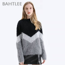 BAHTLEE-suéteres de Angora con cuello en V para mujer, con diseños geométricos de punto jersey de lana, jersey de manga larga, estilo suelto, Otoño e Invierno 2024 - compra barato