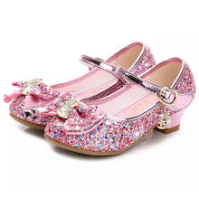 Zapatos de piel sintética de princesa para niñas, zapatos de tacón alto con flores, zapatos de fiesta con nudo de mariposa, calzado de baile, talla 26-38 2024 - compra barato