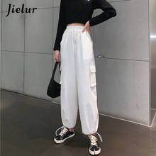 Jielur-pantalones de cintura elástica para mujer, pantalón elegante, negro, cintura alta 2024 - compra barato