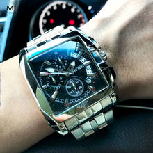 Relógio masculino quadrado com pulseira de aço inoxidável, relógio quartzo com cronógrafo social para homens, relógio preto 2018 2024 - compre barato