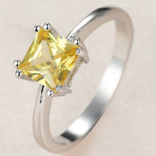 Простое женское кольцо с желтым кристаллом и камнем, очаровательные обручальные кольца серебряного цвета для женщин, винтажное обручальное кольцо невесты с квадратным цирконием 2024 - купить недорого