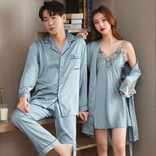 Men's Stain Silk Pajama Set Pajamas Silk Sleepwear Men Sexy Modern Style Soft Cozy Satin Nightgown Men Faux Silk Couples Lovers 2024 - buy cheap