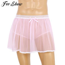 Men Adults Exotic Lingerie Briefs Elastic Lace Waist See Through Sheer Ruffled Underpants Sissy Crossdress Short Skirt Panties 2024 - buy cheap